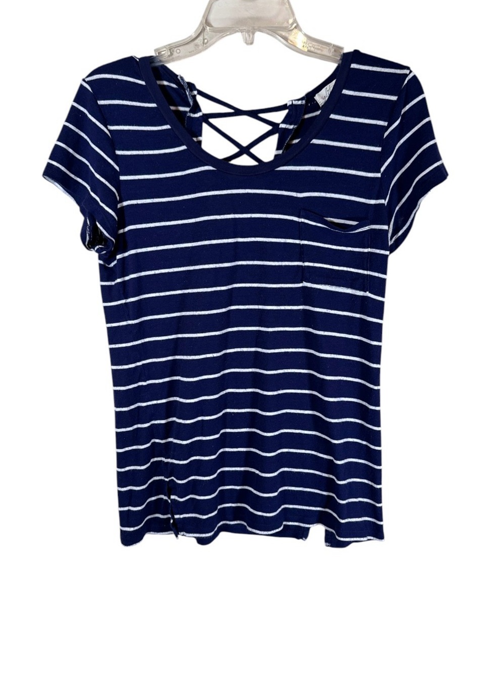 Glitz blue and white striped strappy t-shirt top women’s juniors xl